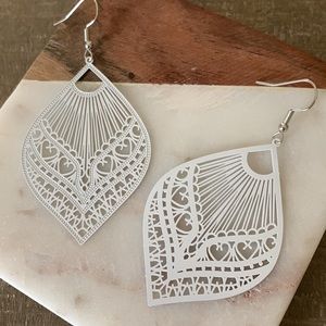 White Filigree Drop Earrings